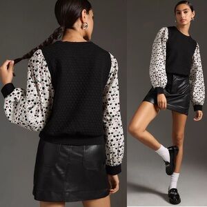 Anthropologie Porridge Textured Sweatshirt Sunglasses Red Lip Print Sz Small